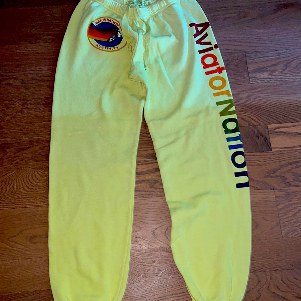 Aviator Nation Yellow Sweatpants with Rainbow Logo